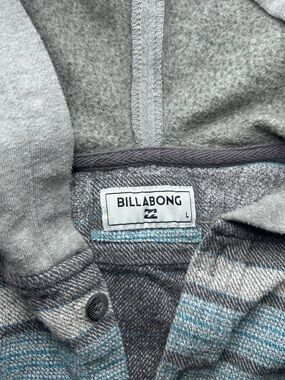 Billabong Gray and Teal Striped Pullover Hoodie